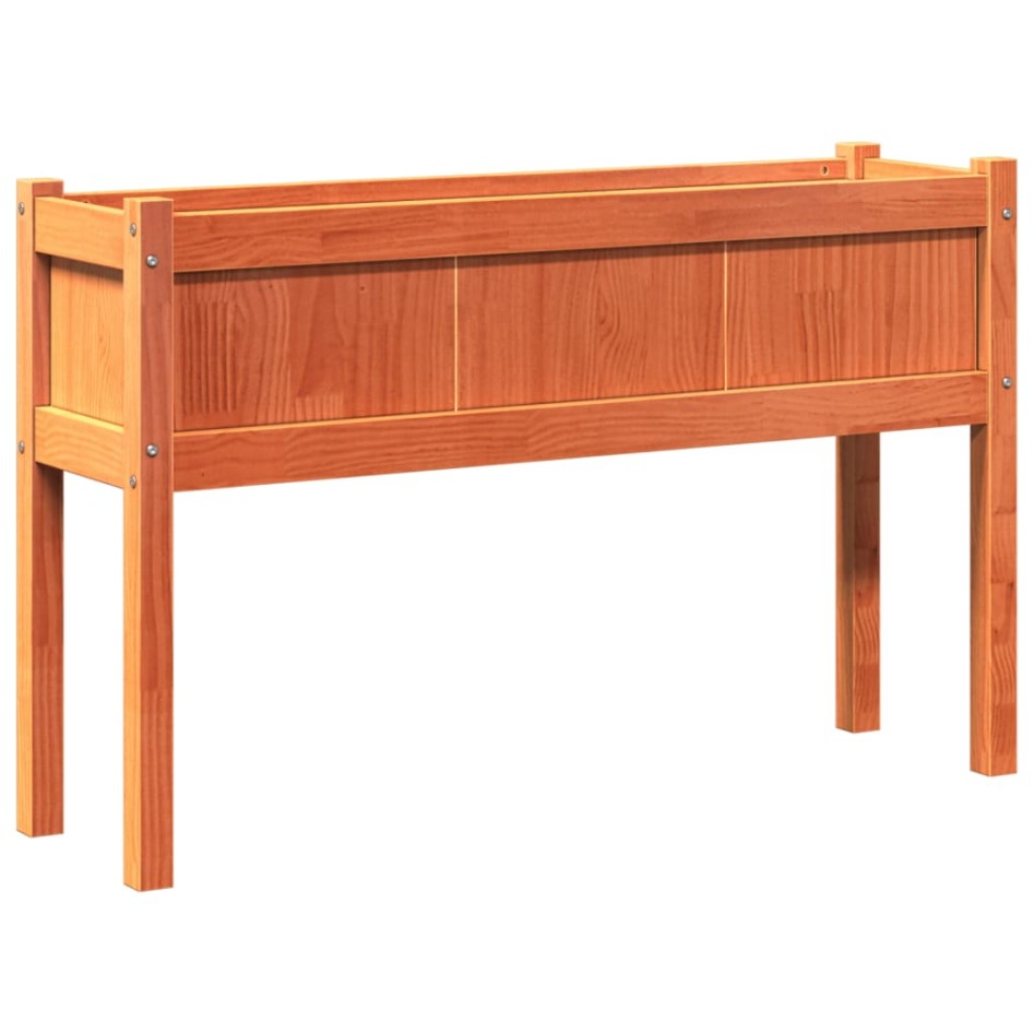 Jardinera con patas madera maciza pino marrón cera 110x31x70