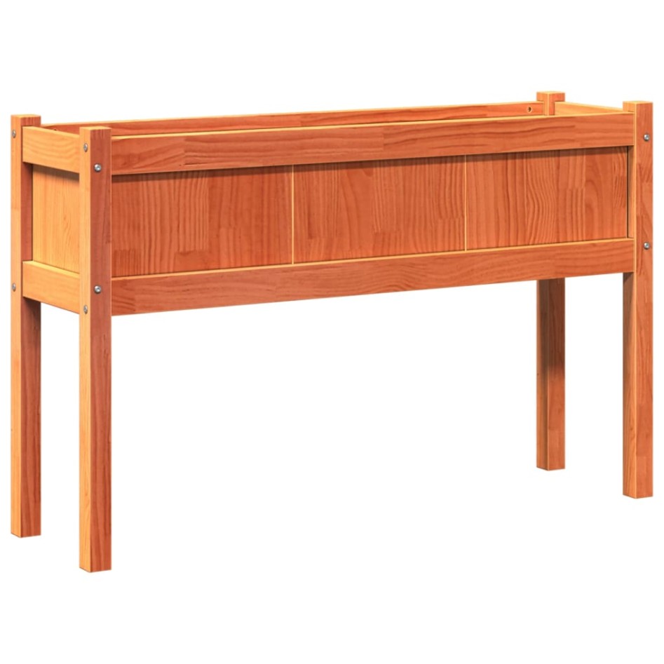 Jardinera con patas madera maciza pino marrón cera 110x31x70
