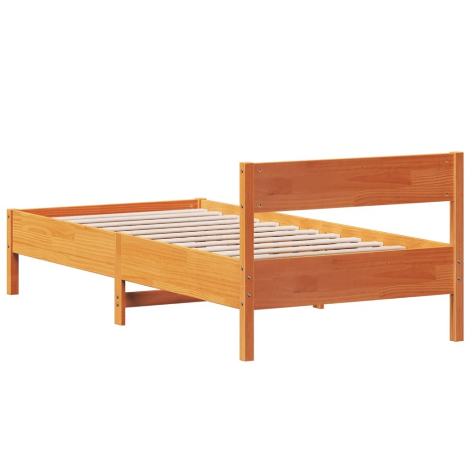 Cama sin colchón madera maciza de pino marrón cera 100x200