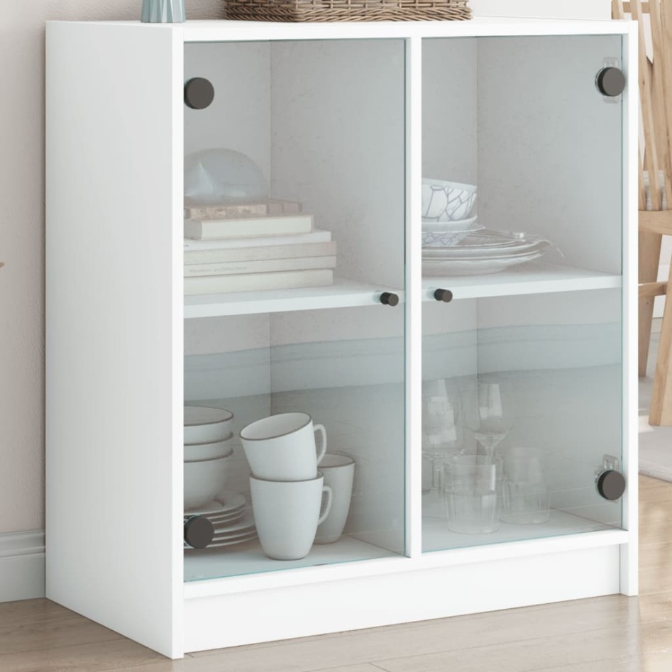 Armario auxiliar con puertas de vidrio blanco 68x37x75,5