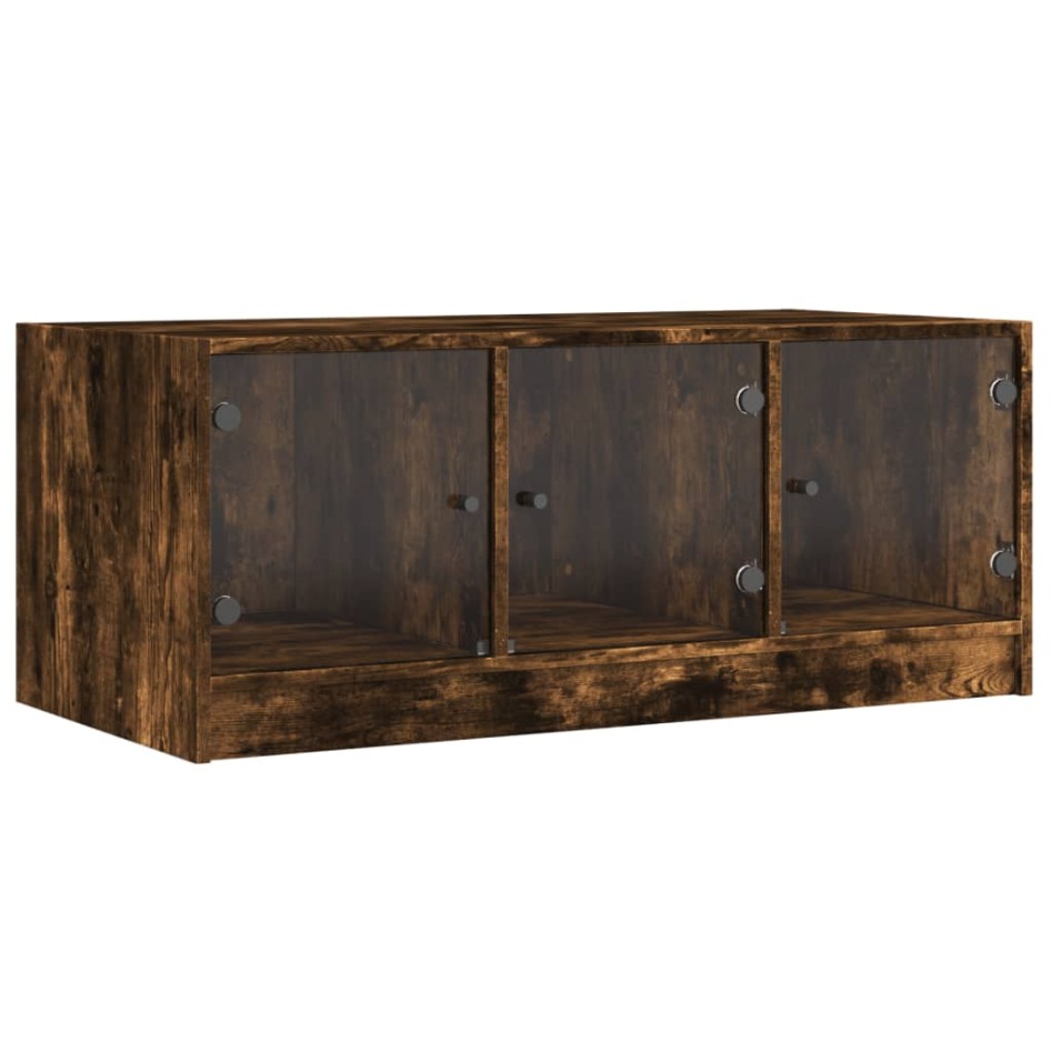 Mesa de centro con puertas de vidrio roble ahumado 102x50x42