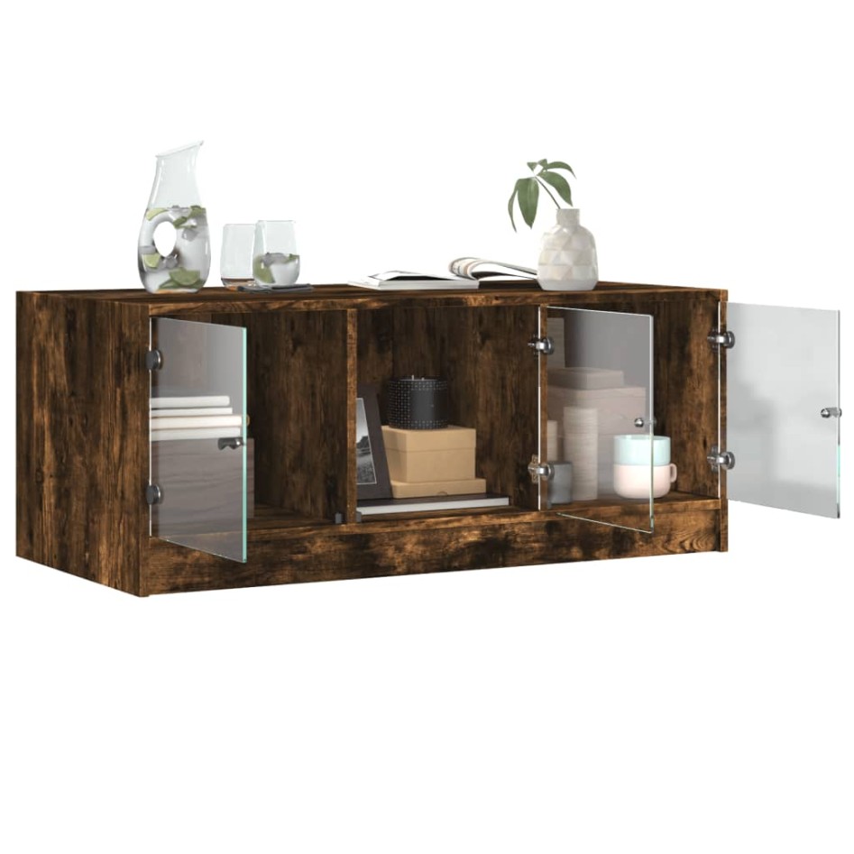 Mesa de centro con puertas de vidrio roble ahumado 102x50x42