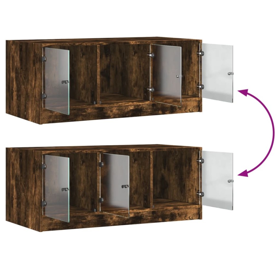 Mesa de centro con puertas de vidrio roble ahumado 102x50x42