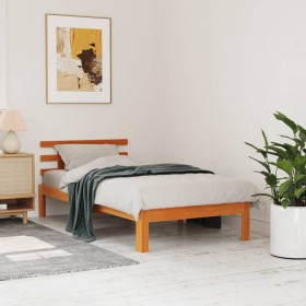 Cama sin colchón madera maciza de pino marrón cera 100x200
