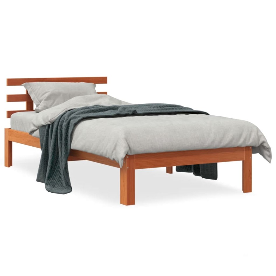 Cama sin colchón madera maciza de pino marrón cera 100x200