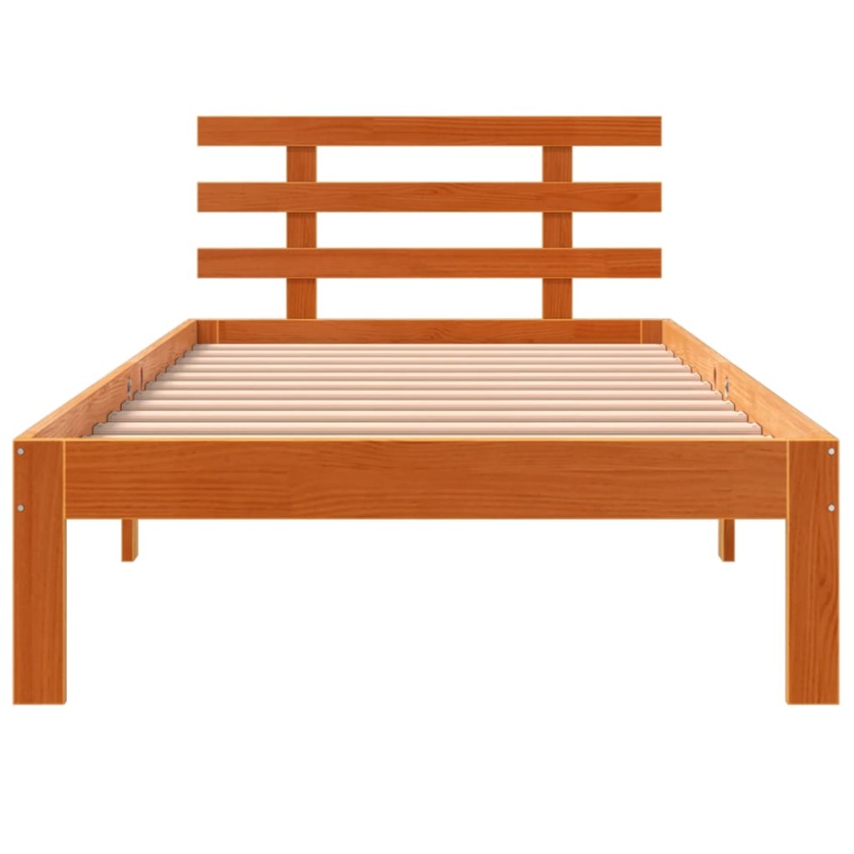 Cama sin colchón madera maciza de pino marrón cera 100x200