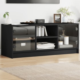 Mueble de TV con puertas de vidrio negro 102x37x42