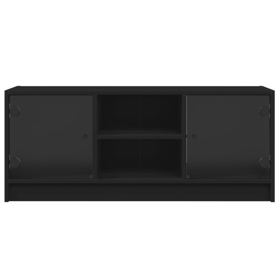 Mueble de TV con puertas de vidrio negro 102x37x42