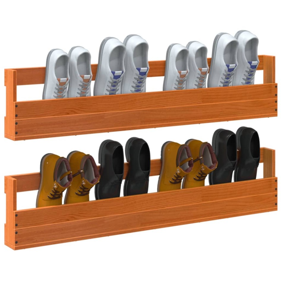 Estantes zapatos pared 2 uds madera pino marrón 110x8,5x23,5