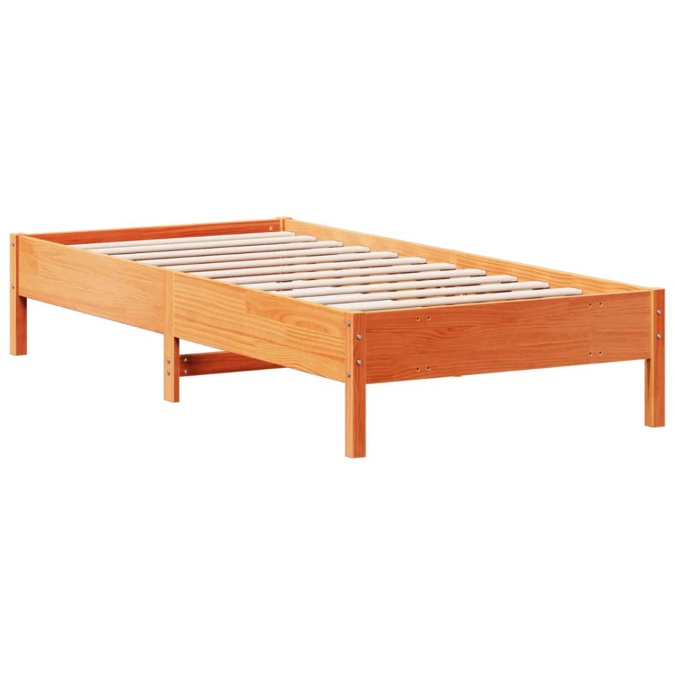 Cama sin colchón madera maciza de pino marrón cera 100x200