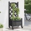 Jardinera con enrejado y ruedas madera maciza de abeto negro