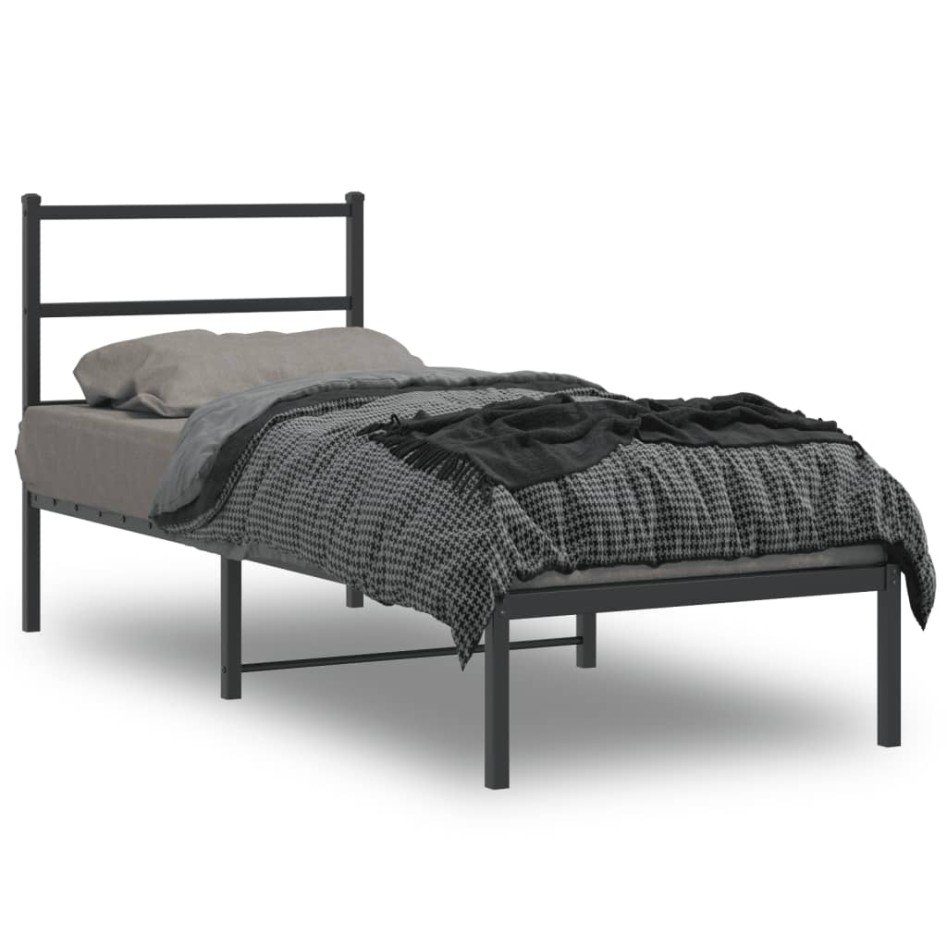 Estructura cama sin colchón con cabecero metal negro 75x190