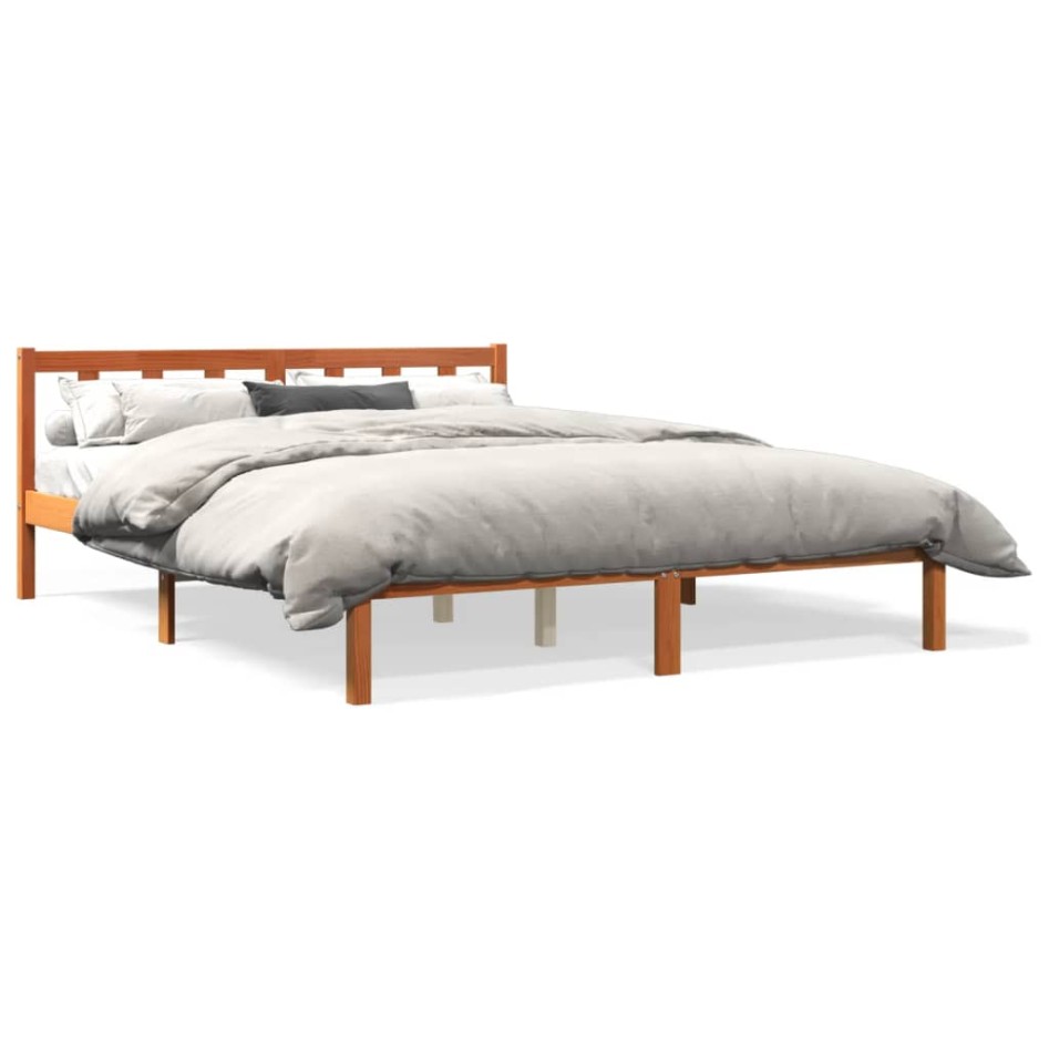 Cama sin colchón madera maciza pino marrón cera 150x200