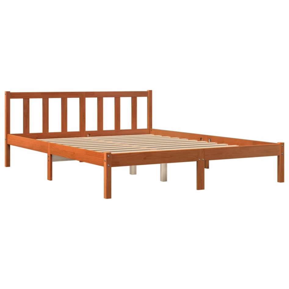 Cama sin colchón madera maciza pino marrón cera 150x200