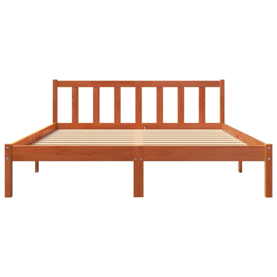 Cama sin colchón madera maciza pino marrón cera 150x200