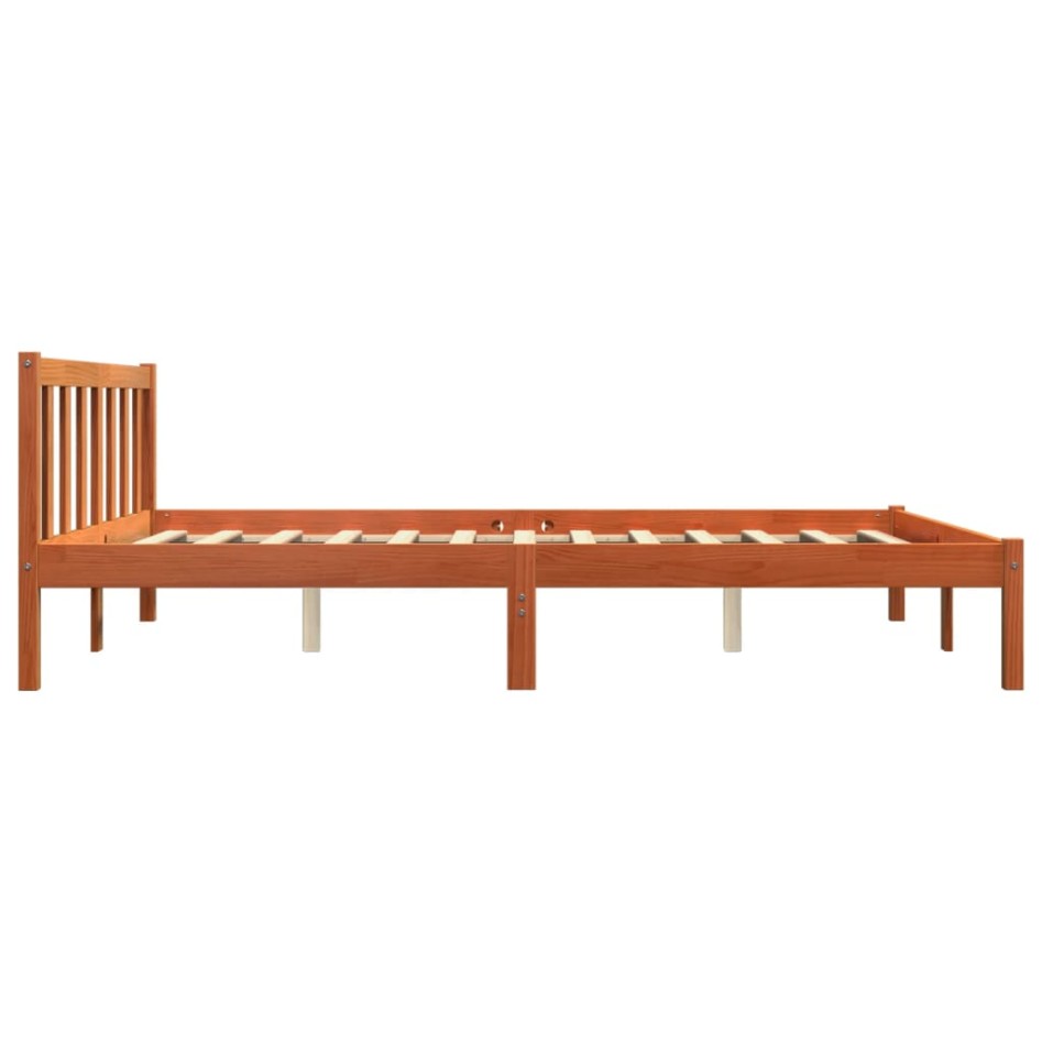 Cama sin colchón madera maciza pino marrón cera 150x200