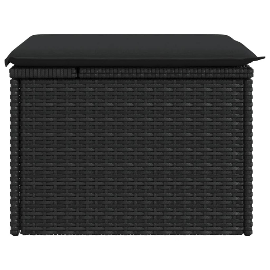 Taburete de jardín de ratán sintético negro y cojín