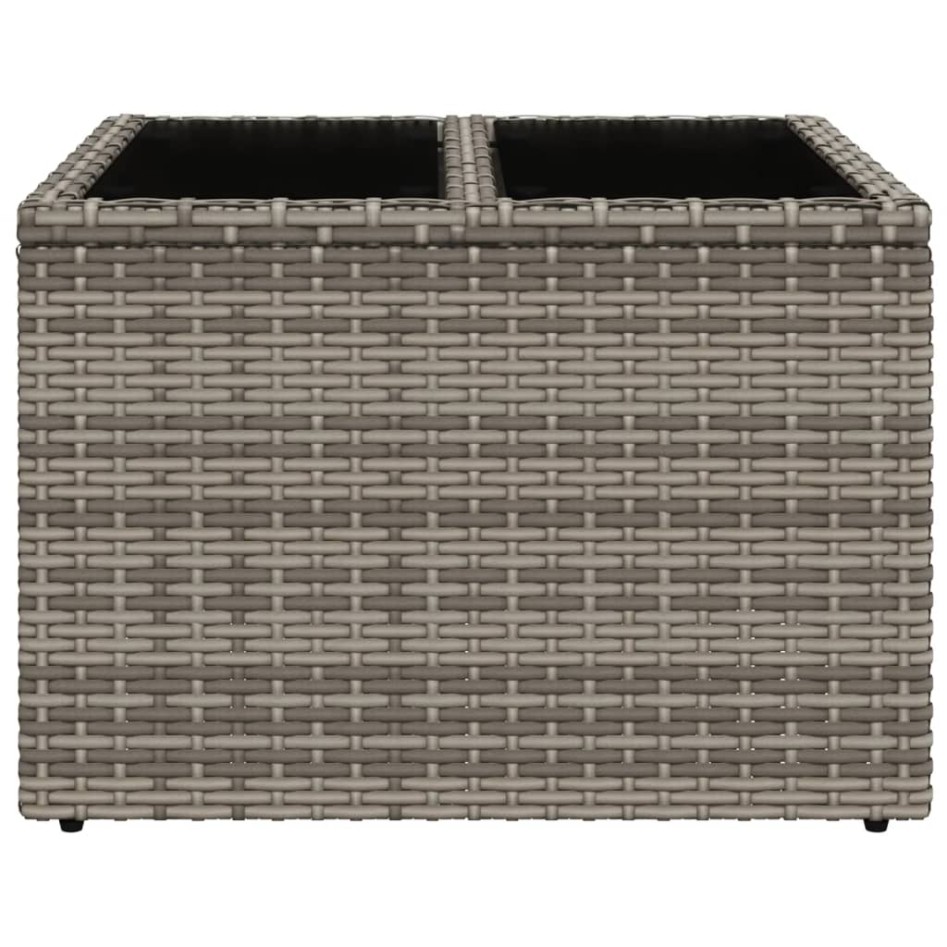 Mesa de jardín superficie de cristal ratán PE gris 55x55x37