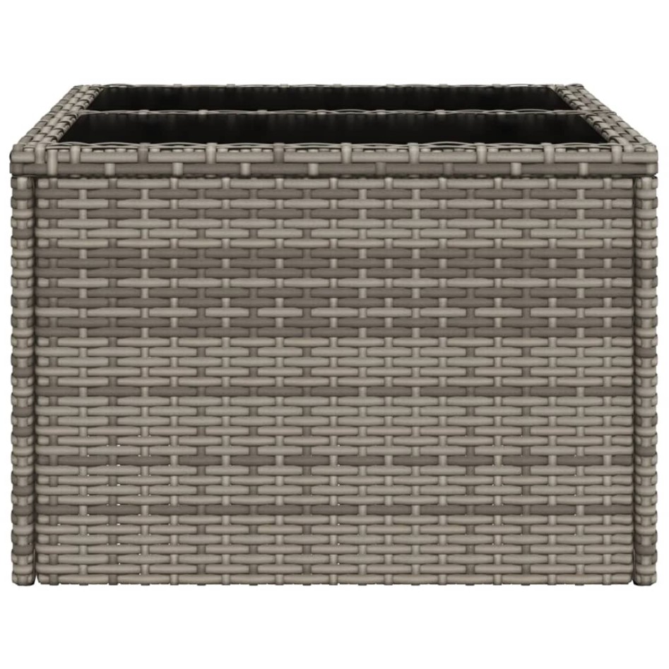 Mesa de jardín superficie de cristal ratán PE gris 55x55x37