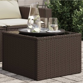 Mesa de jardín superficie cristal ratán PE marrón 55x55x37