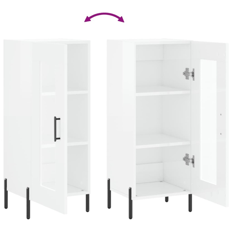 Aparador de madera contrachapada blanco brillante 34,5x34x90