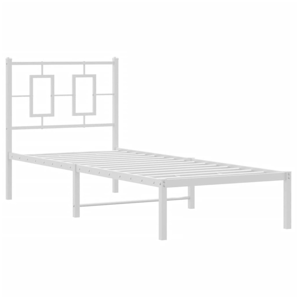 Estructura cama sin colchón con cabecero metal blanco 75x190