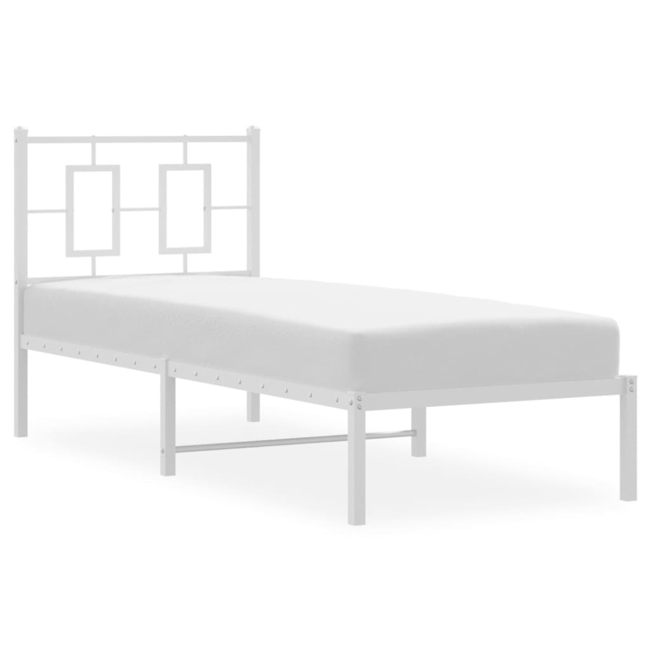 Estructura cama sin colchón con cabecero metal blanco 75x190