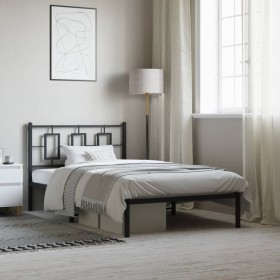 Estructura cama sin colchón con cabecero metal negro 107x203