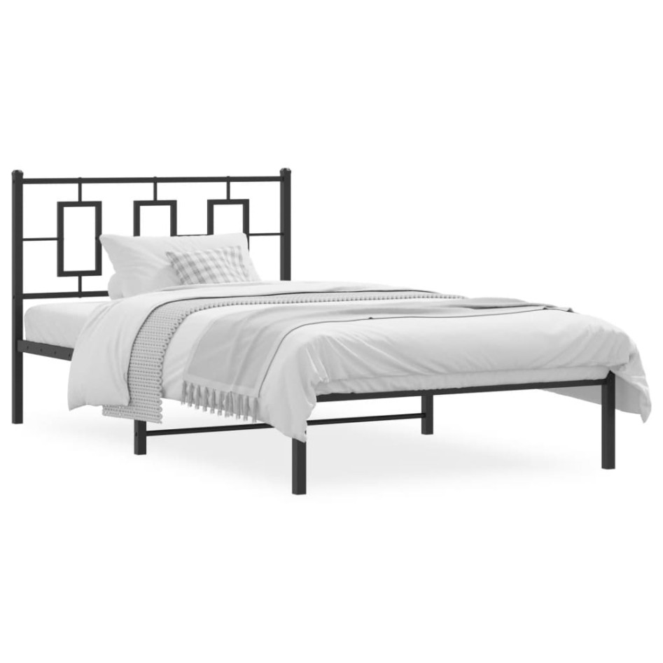 Estructura cama sin colchón con cabecero metal negro 107x203