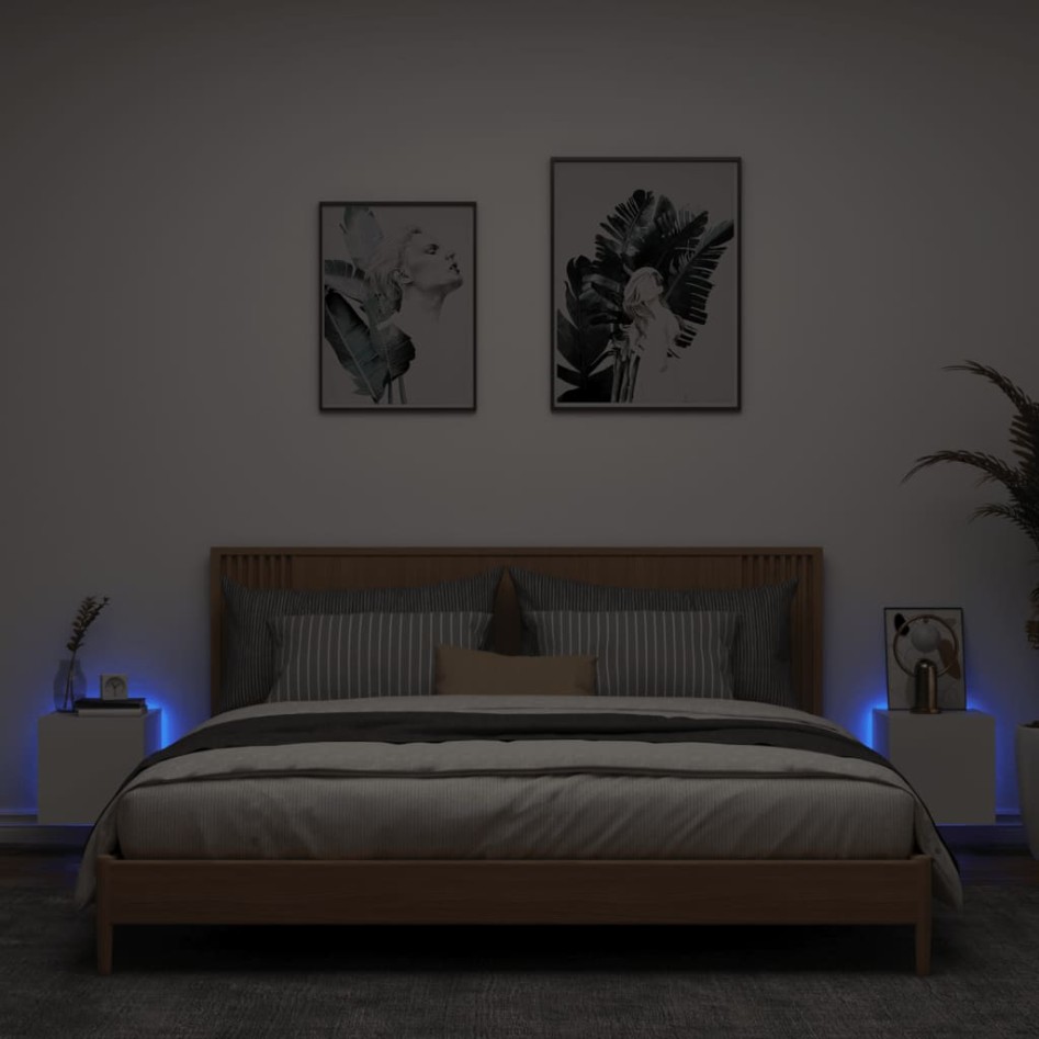 Muebles de TV de pared con luces LED 2 uds blanco 30,5x35x30