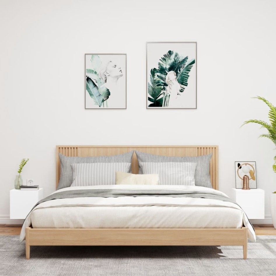 Muebles de TV de pared con luces LED 2 uds blanco 30,5x35x30