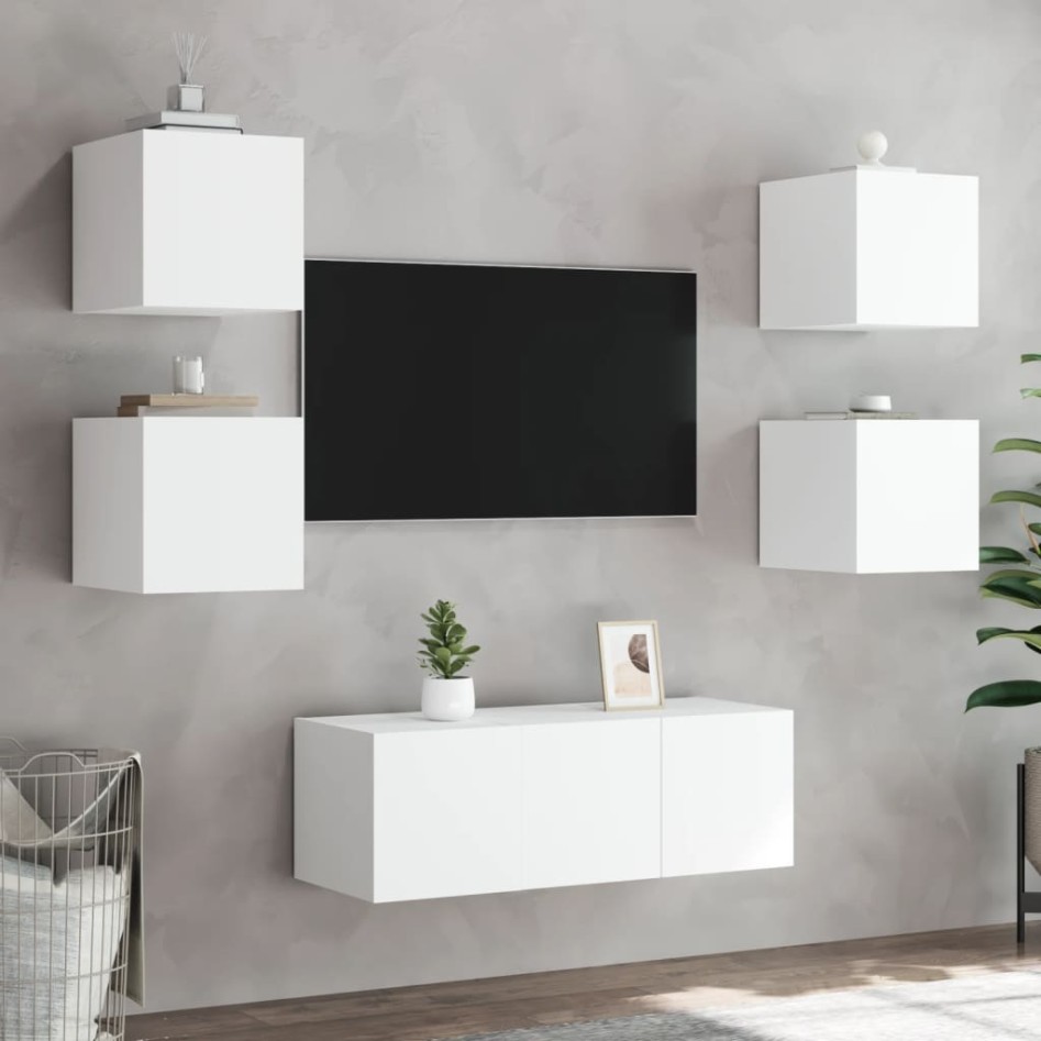 Muebles de TV de pared con luces LED 2 uds blanco 30,5x35x30