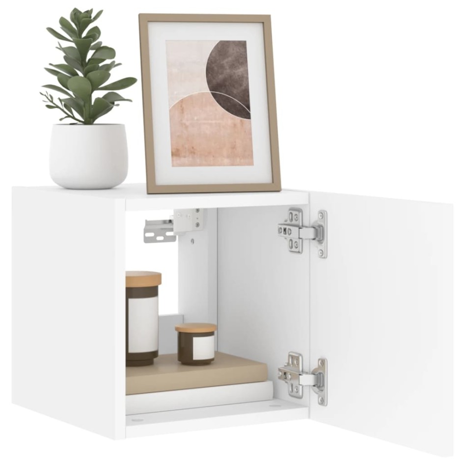 Muebles de TV de pared con luces LED 2 uds blanco 30,5x35x30