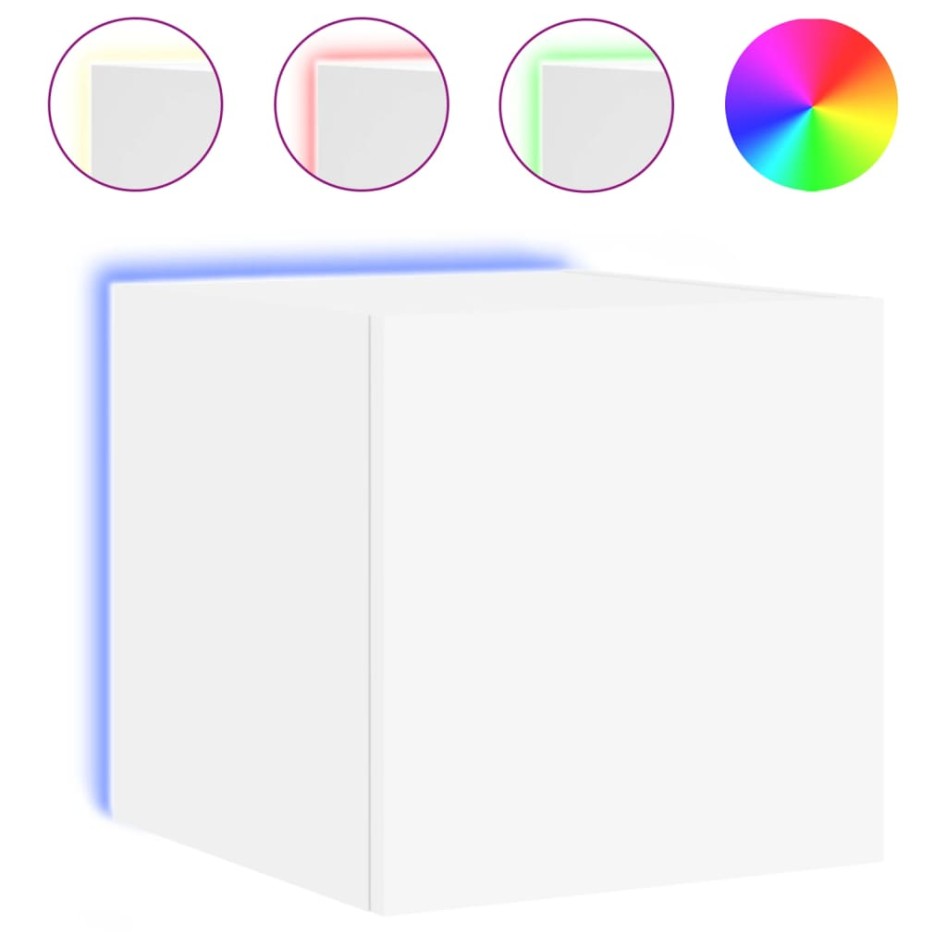 Muebles de TV de pared con luces LED 2 uds blanco 30,5x35x30