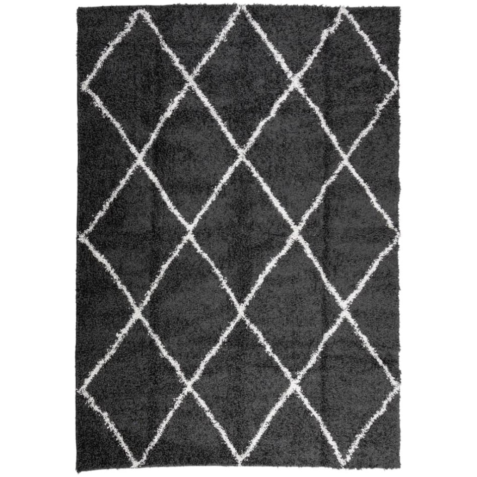 Alfombra de pelo largo moderna negro y crema 160x230