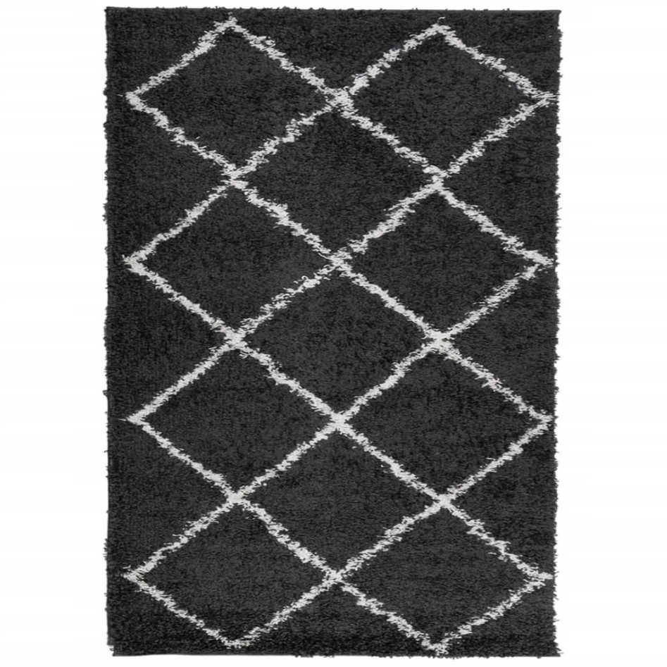 Alfombra de pelo largo moderna negro y crema 140x200