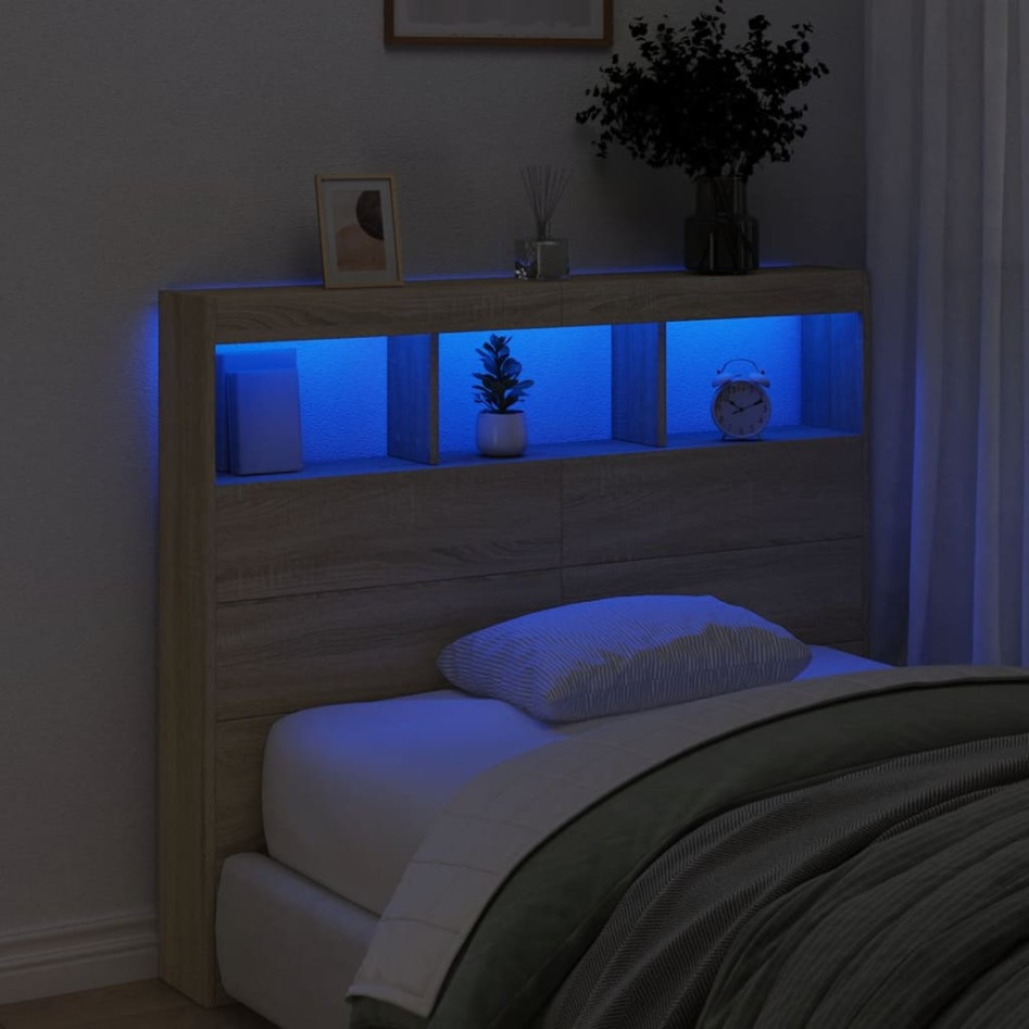 Cabecero de cama con LED roble Sonoma 120x17x102