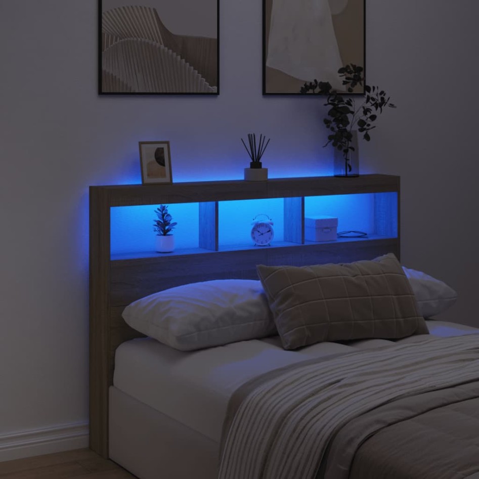 Cabecero de cama con LED roble Sonoma 140x17x102