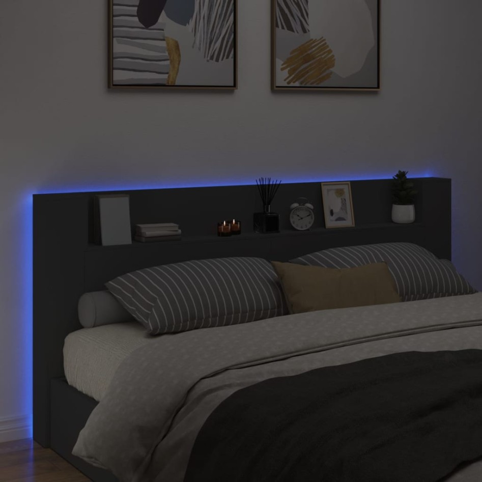 Cabecero de cama con LED negro 220x16,5x103,5
