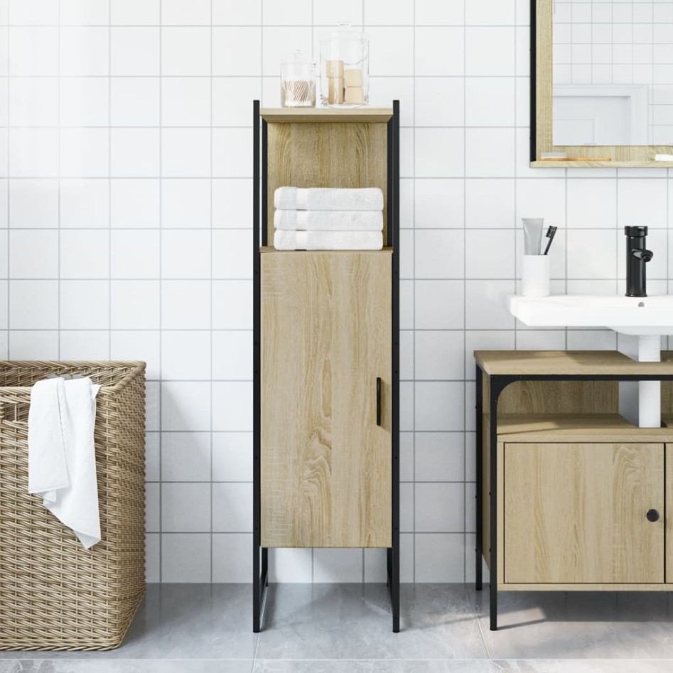 Armario de baño madera ingeniería roble Sonoma 33x33x120,5