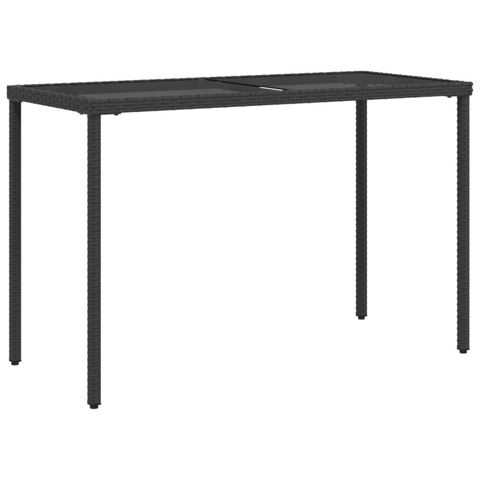 Mesa de jardín superficie de vidrio ratán PE negro 115x54x74