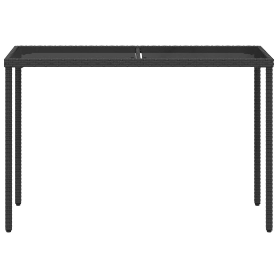 Mesa de jardín superficie de vidrio ratán PE negro 115x54x74