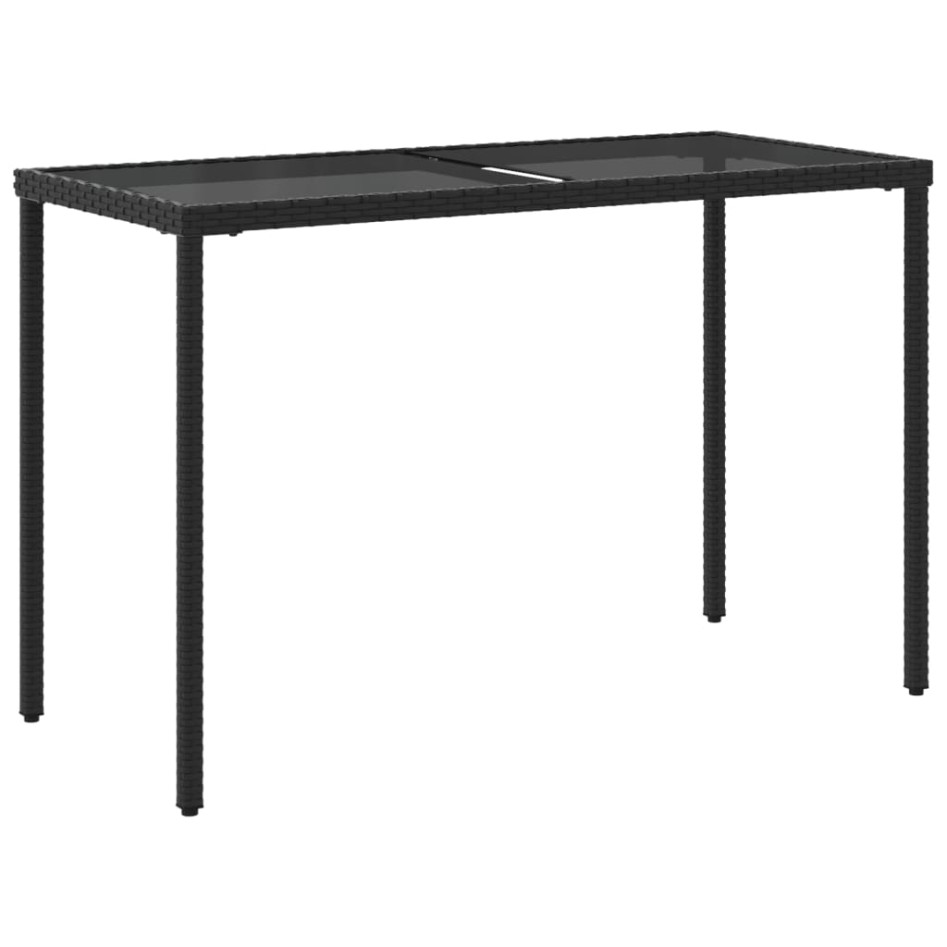 Mesa de jardín superficie de vidrio ratán PE negro 115x54x74