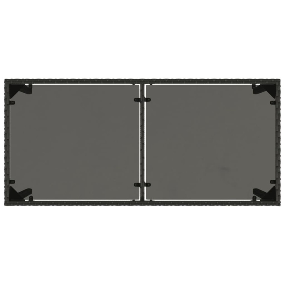Mesa de jardín superficie de vidrio ratán PE negro 115x54x74
