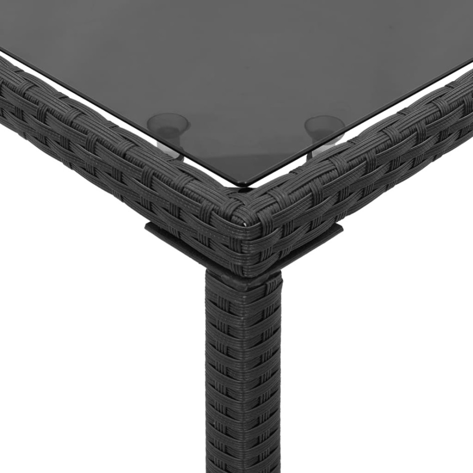 Mesa de jardín superficie de vidrio ratán PE negro 115x54x74
