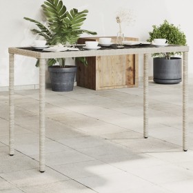 Mesa jardín superficie vidrio ratán PE gris claro 115x54x74