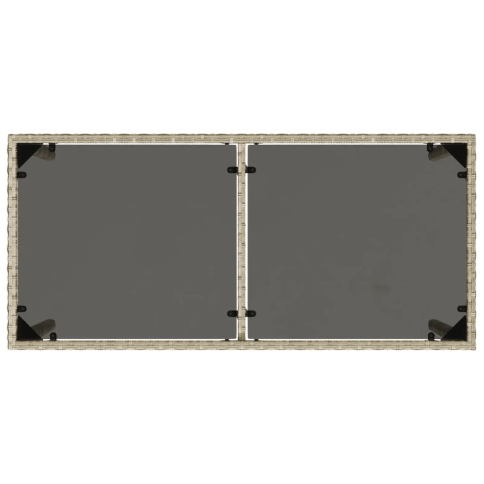 Mesa jardín superficie vidrio ratán PE gris claro 115x54x74