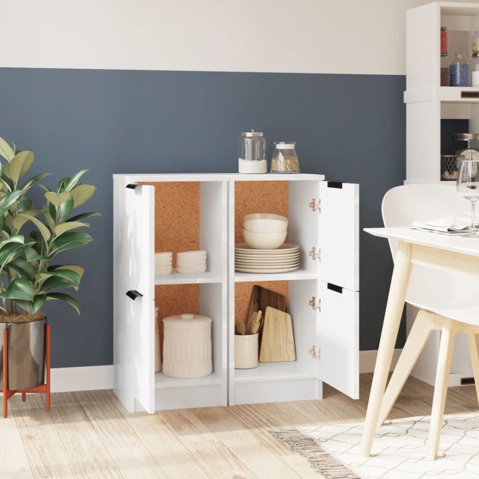 Aparadores 2 uds madera contrachapada blanco brillo 30x30x70