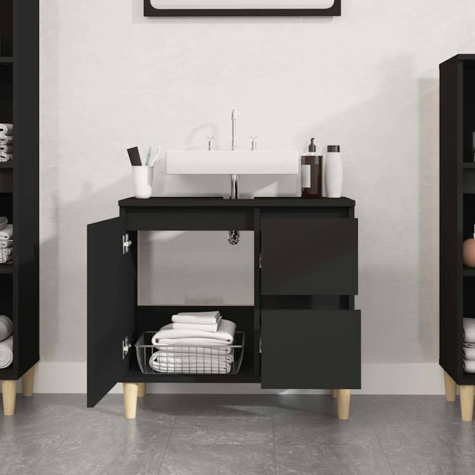 Armario de baño madera contrachapada negro 65x33x60