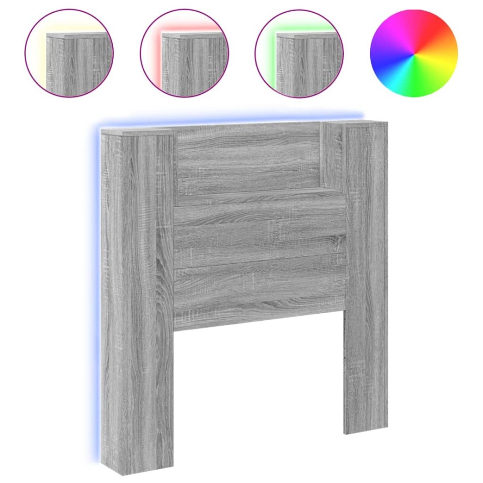 Cabecero de cama con luz LED gris Sonoma 100x16,5x103,5